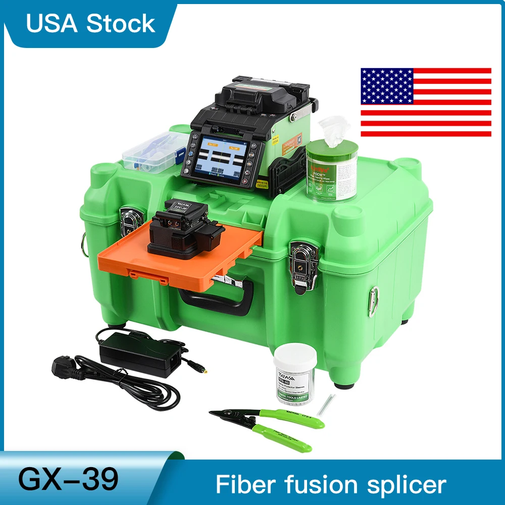 Optical Fiber Fusion Splicer Kit Komshine FTTH GX39 Include Fiber Cleaver Fiber Stripper Splicing machine, Ship From USA