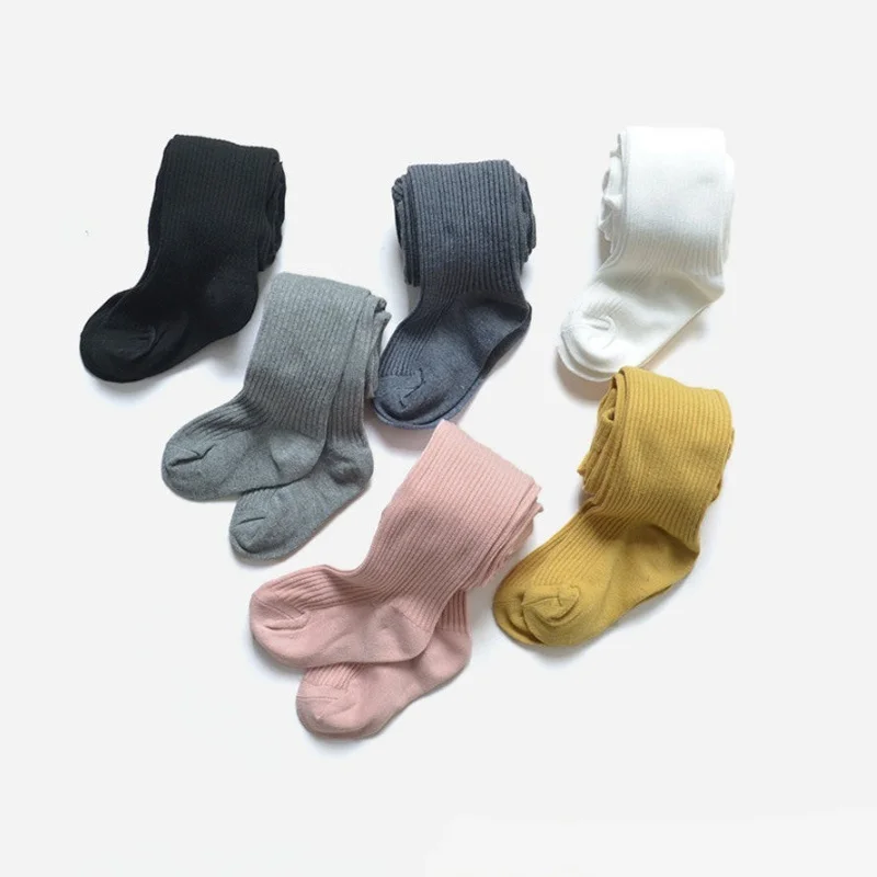 Spring Autumn Children Leggings For Girls Cotton Knitted Kids Pantyhose Solid Soft Baby Tights White Black Pantyhose 1-9Yrs New