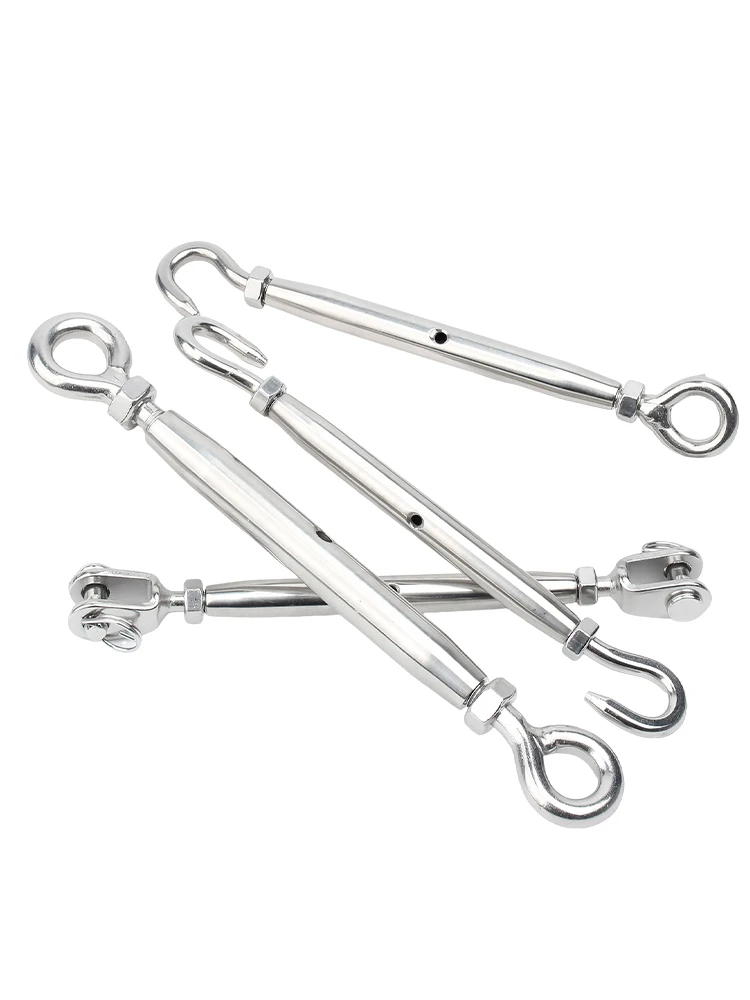 M5-M20 304 Stainless Steel Closed Type Turnbuckle Wire Rope Tensioner Chain Adjust Rigging Hooks Eye Bolt