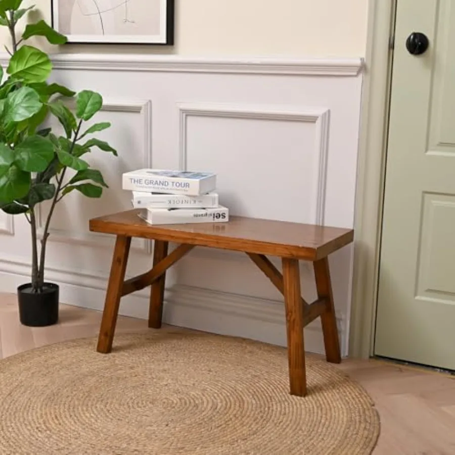 

Handcrafted Solid Wood Bench,"- Farmhouse-Style Entryway Seatg for Livg and Dg Room, Rustic Design, Natural Fish