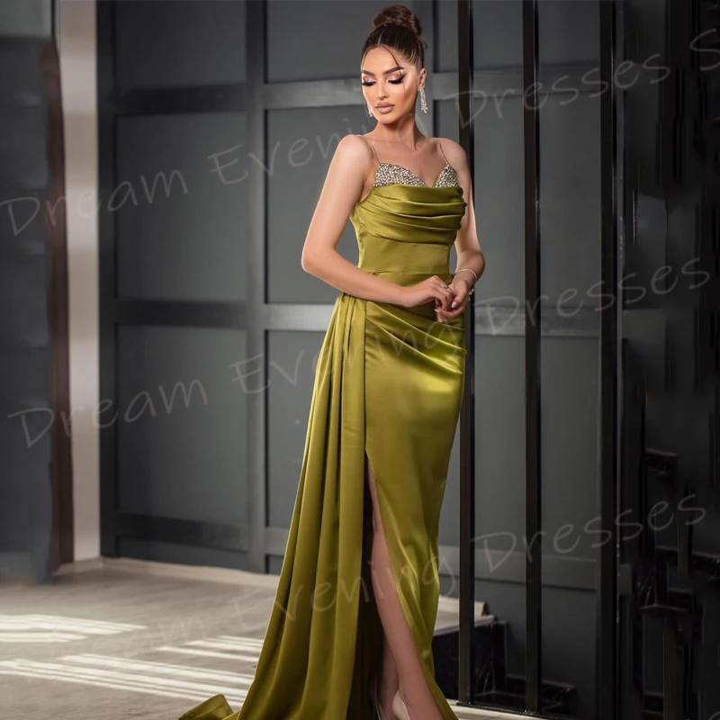 

Sexy Charming Mermaid Classic Women's Evening Dresses Modern Spaghetti Strap Sleeveless Prom Gowns New Side Split فساتين سهرات