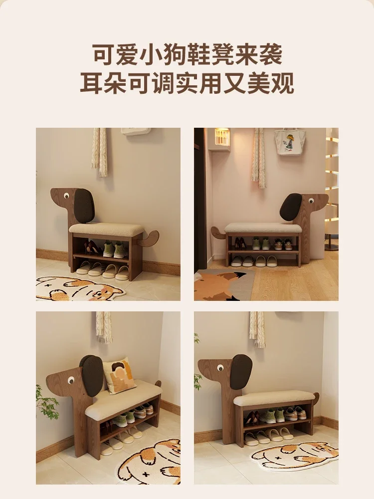 Solid wood dog shoe changing stool, doorstep, cute and creative home shoe rack, integrated seat and stool