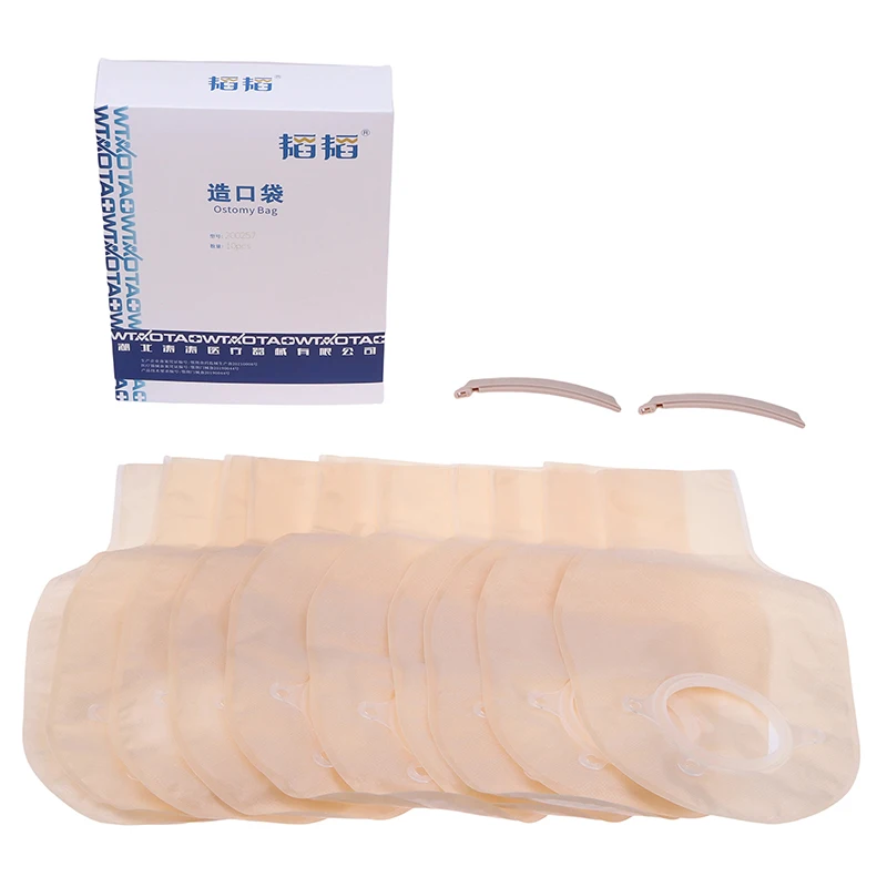 

10 шт. Комфортные двухкомпонентные дренируемые мешки для колостомы с кольцом и застежкой, принадлежности для ухода за илеостомой