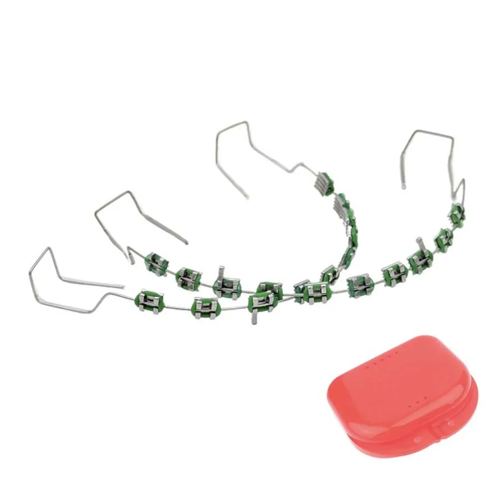 

Colorful Temporary Tooth Decoration with Box with Metal Wires Orthodontic Ligature Ties Braces Dental Decorations Metal Bracket