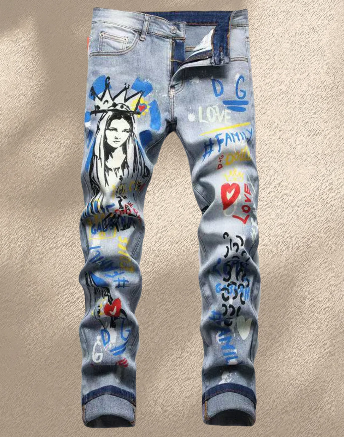 

Fashionable Men's Jeans With Trendy Prints Highlighting Individuality Elastic And Breathable Fabric Free Shipping