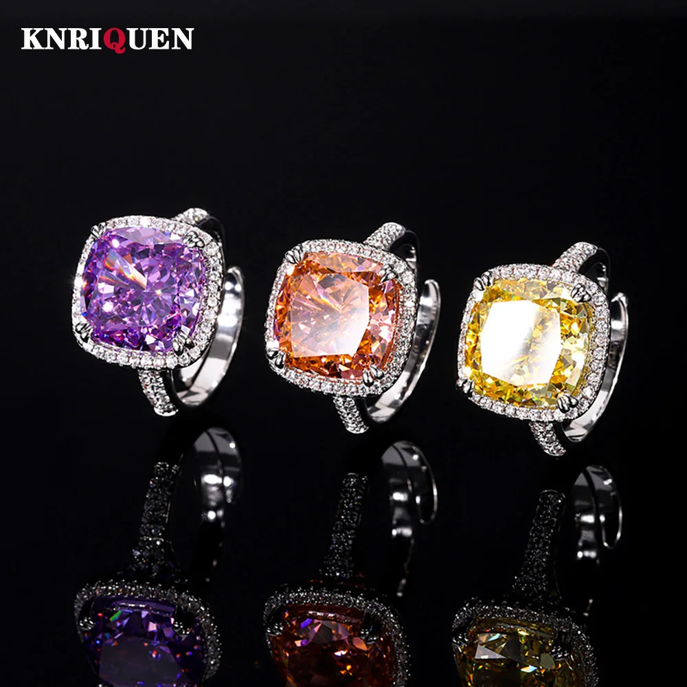 

Luxury 10*10MM Tourmaline Topaz Amethyst Rings for Women Retro Gemstone Party Fine Jewelry Accessories Female Anniversary Gift