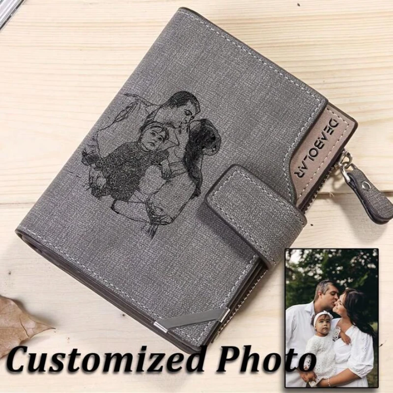 

Men Short Wallet with Zipper Coin Pocket Custom Picture Personalized Photo Wallets Father's Mother's Day Gift for Men Him Her