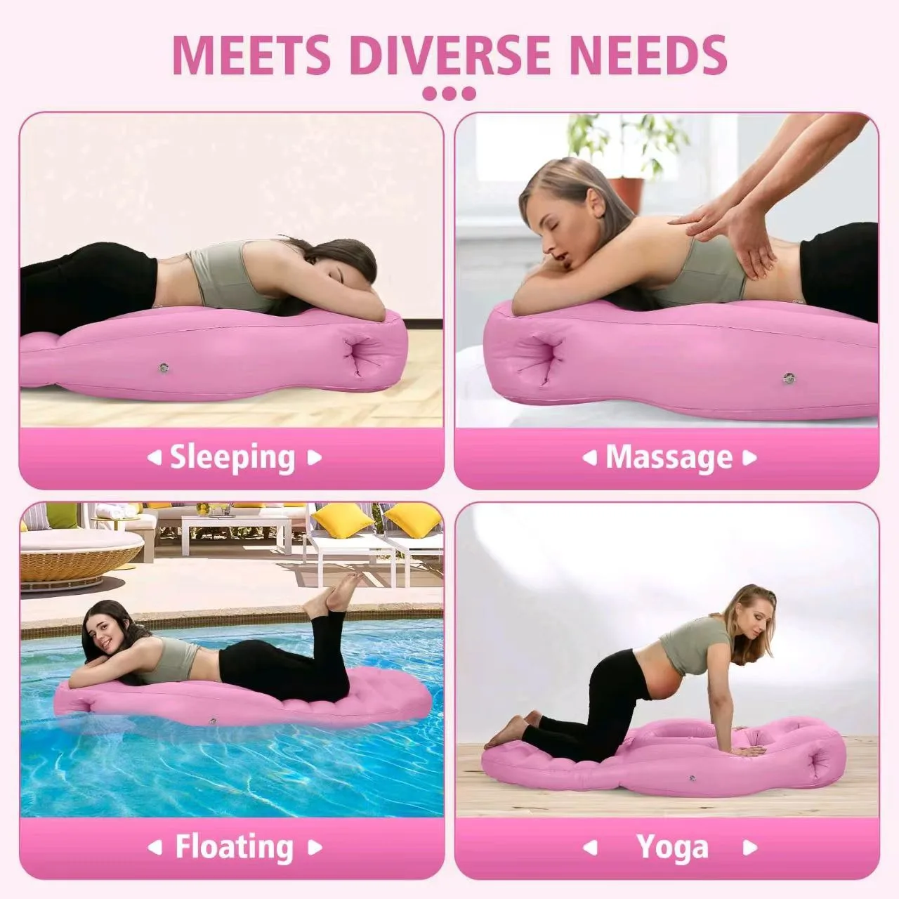 Esteras de Yoga para embarazadas, colchón de aire flocado con agujero, almohada inflable de maternidad, colchoneta para dormir para mujeres, colchoneta de playa