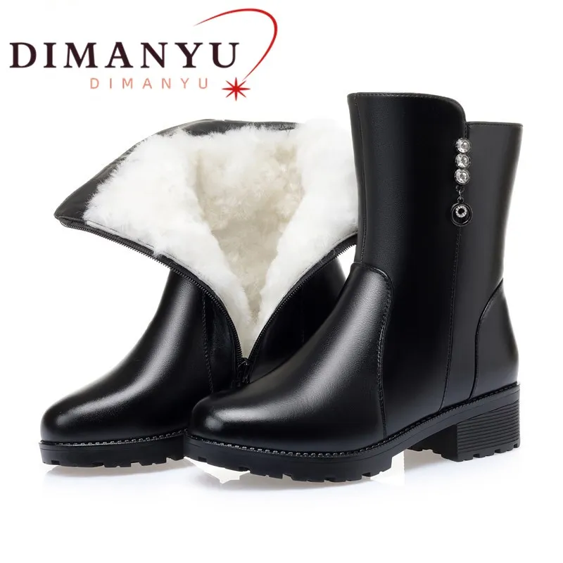 

DIMANYU Snow Boots Women Natural Wool Genuine Leather Warm Women Winter Boots Large Size Non-slip Thick Heel Women Short Boots