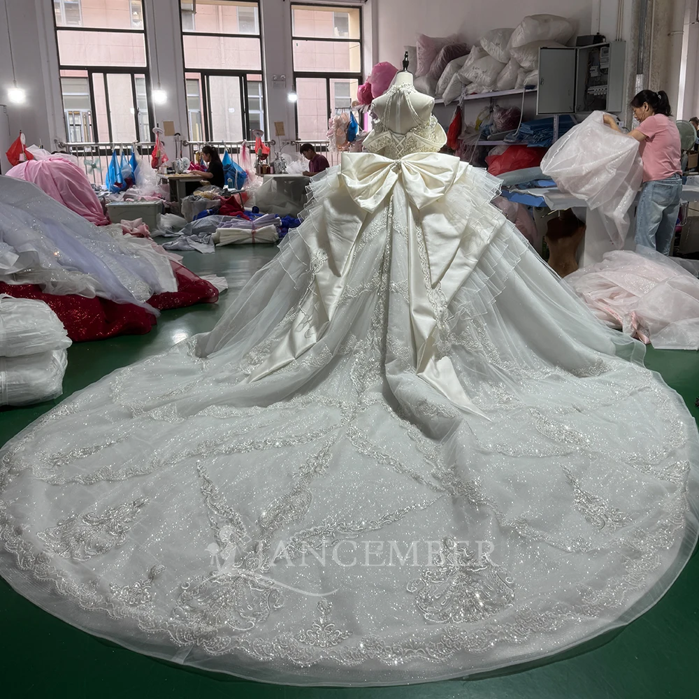 Stunning Ivory Ball Gown Customized Wedding Dress Illusion Halter Off Shoulder Corset Crystal Beading vestidos de novia boda