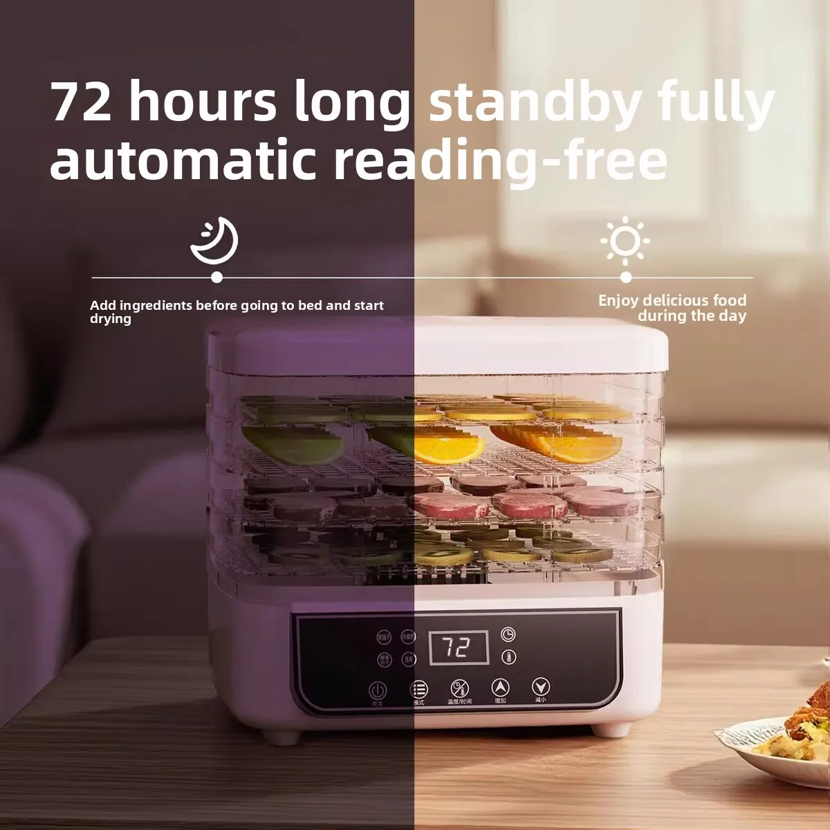5단 투명 식품 탈수기, 조절 가능한 타이머 및 온도, BPA 프리 – 과일/허브/저키용, 작고 조용한 에너지 절약형