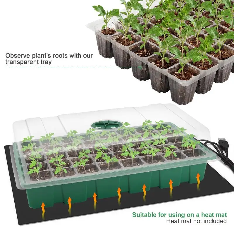 40 Cells Seed Germination Tray Clear Observation Cover Adjustable Vent Holes Home Gardening Vegetable Herb Starter