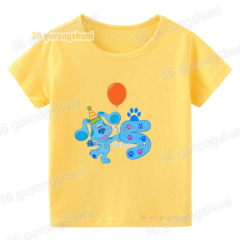 Camiseta estampada para niños, ropa de bebé, azul, pistas y tú, camisetas de cumpleaños para niños, ropa amarilla de manga corta Blue's Clues & You