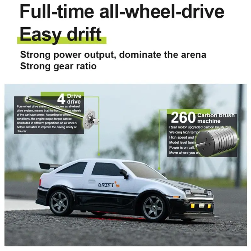 AS96-1:16 RC Drift Car, 25KM/H 2.4G 4WD High Speed RC Cars For Kids, With LED Lights, Extra Tires, Drift RC Cars For Adults