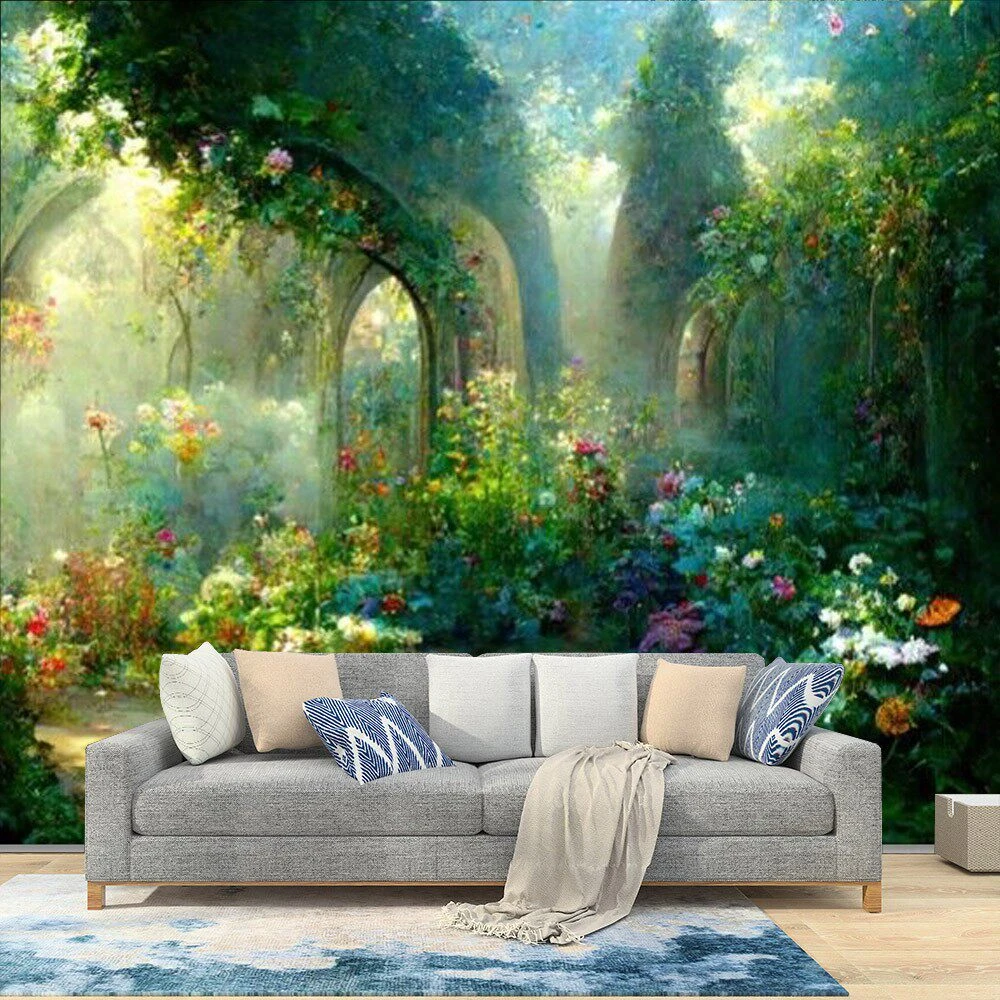 papel-de-parede-3d-com-tema-de-conto-de-fadas-floresta-sala-de-estar-foto-casa-ao-luar-pintura-artistica-para-parede-quarto