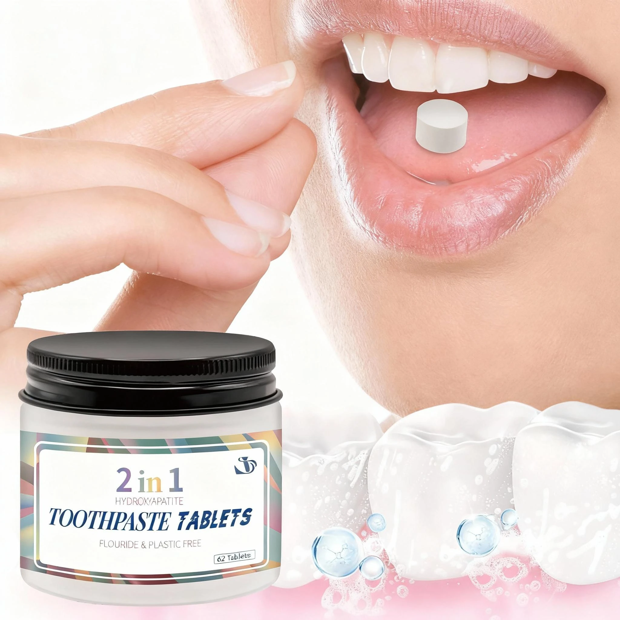 62 قطعة من أقراص معجون الأسنان لتبييض الأسنان تمنع تسوس الأسنان التنظيف العميق والتنفس المنعش للعناية بالأسنان بالنعناع