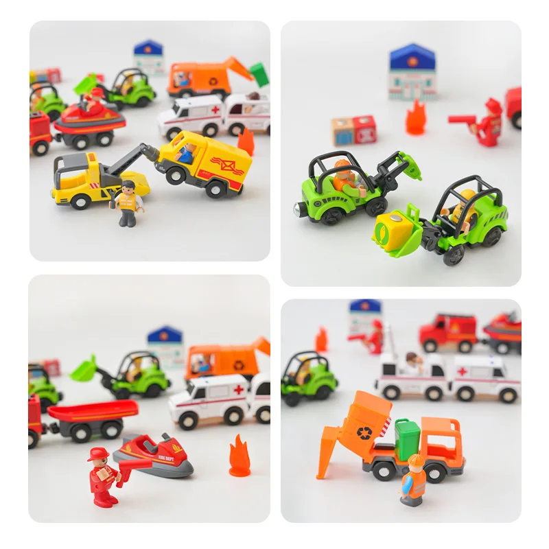 Train de voie en bois, jouets de Train magnétique, hélicoptère, voiture, camion, Locomotive, véhicules ferroviaires en bois, jouets de Train, cadeaux pour enfants