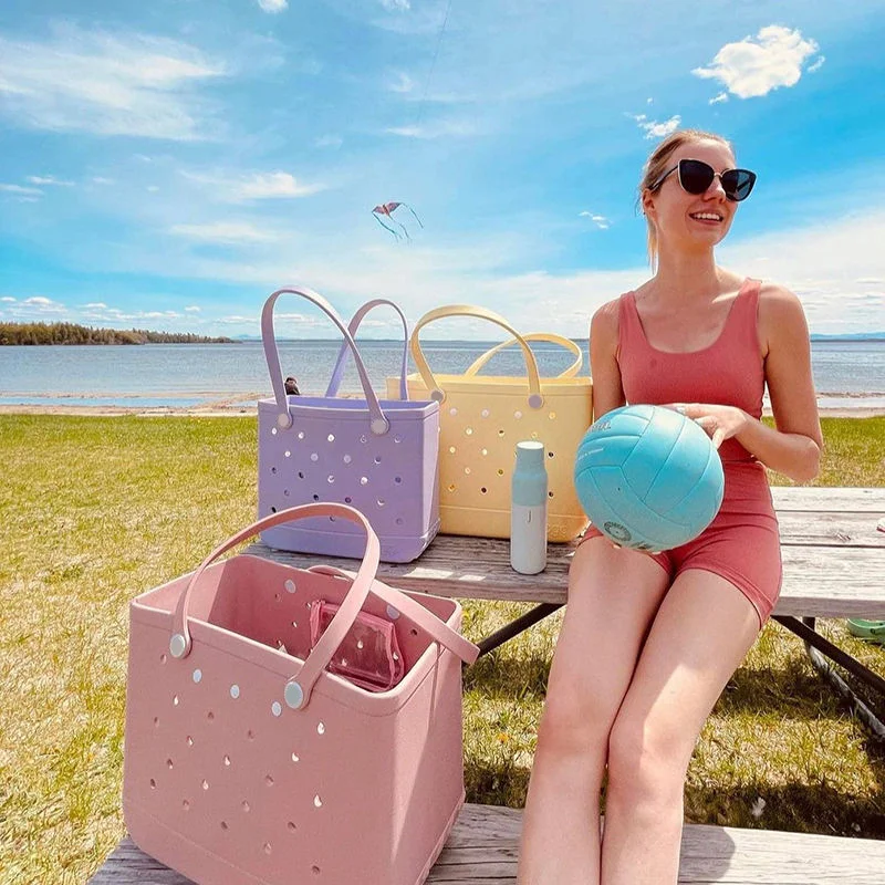 Tote Bag Hole Durable Waterproof Beach Bag Fashion Rubber Handbag Boat Swimming Sport Shopping Portable Eva Women\'s Handbag