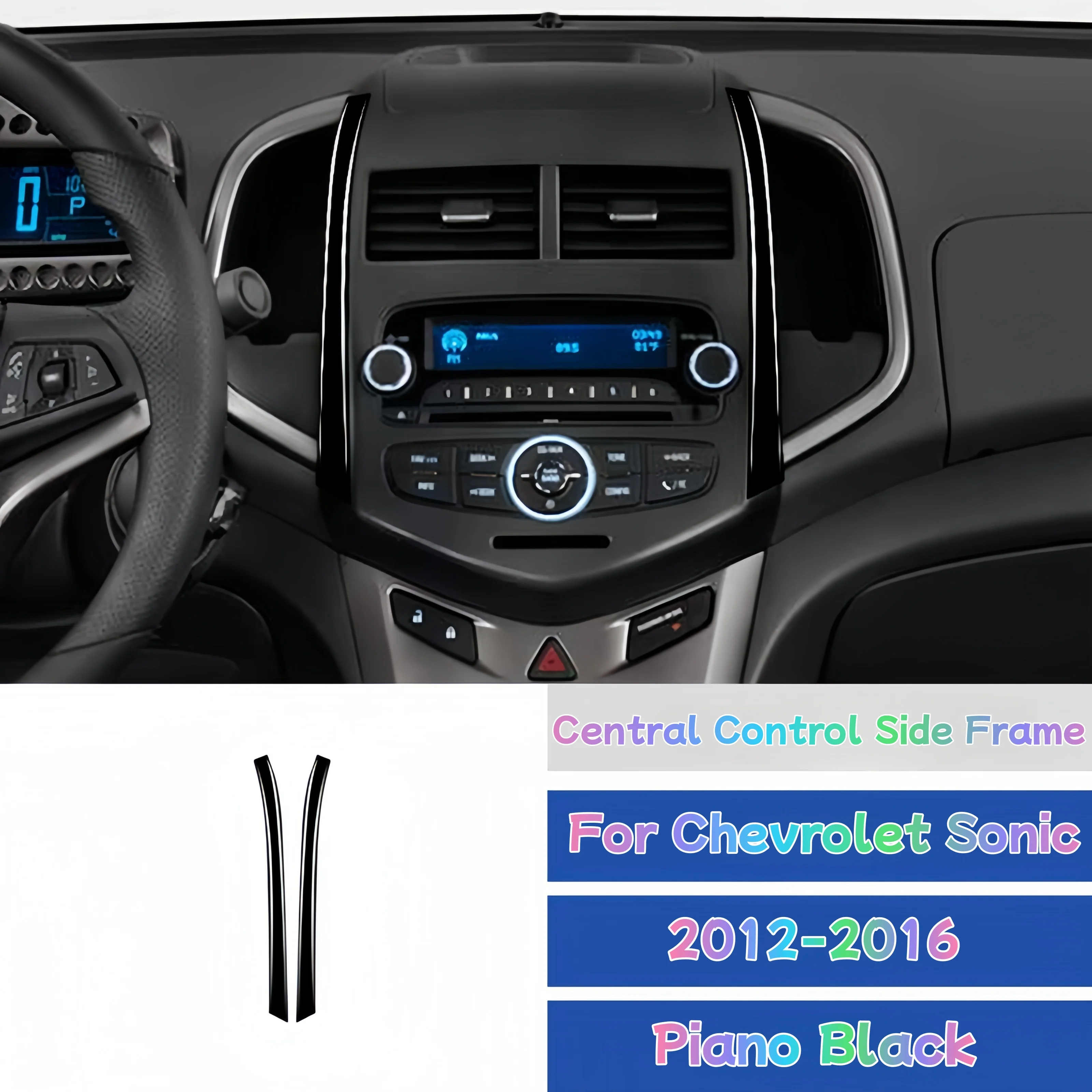 For Chevrolet Sonic 2012-2016 Piano Black Car Interior Central Control Side Strip Decoration Cover Trim Sticker Cars Accessories