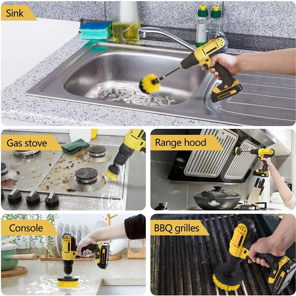 Electric Drill Brush Kit scrubber Cleaning Brush Attachments Set Scrub Wash Brushes Tools for Car Floor Glass Tires Toilet