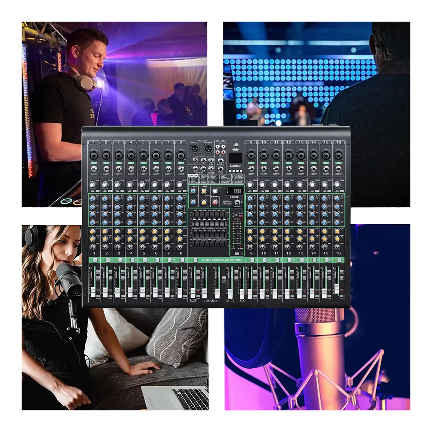 GAX-XS16 profissional 16 canais blueteeth mixer digital dj música karaokê console de mixagem de áudio estéreo usb mixer