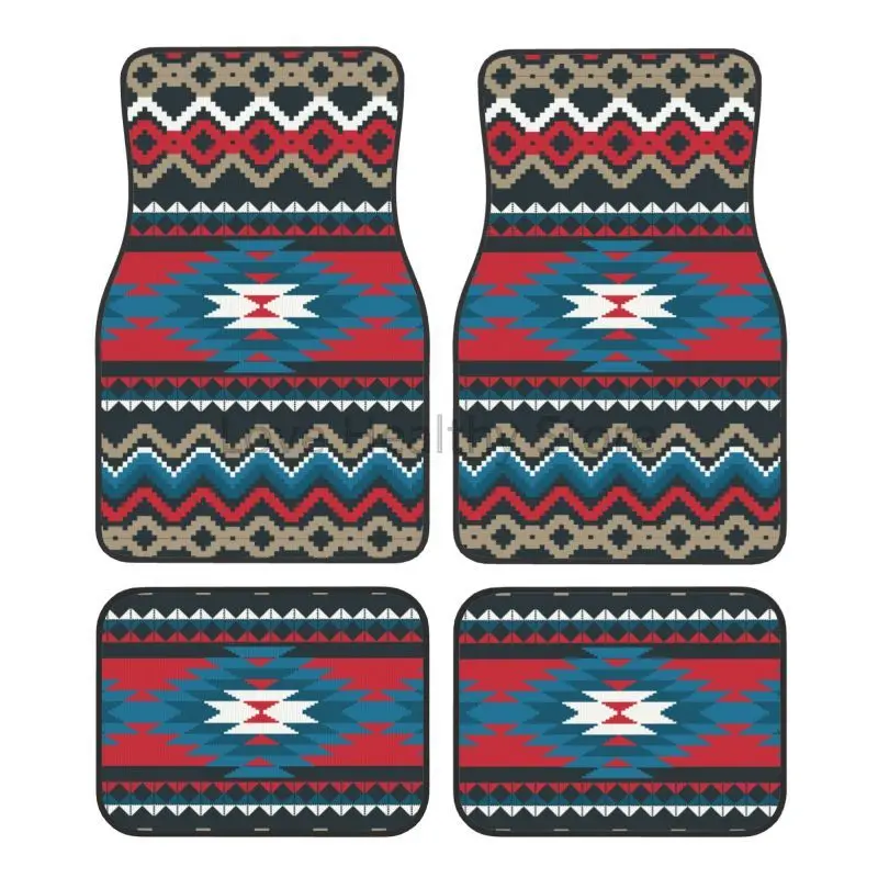 

Коврики для автомобилей, этнический ацтекский этнический узор, народный декоративный текстильный дизайн, автомобильные передние и задние коврики для ног, всепогодные универсальные