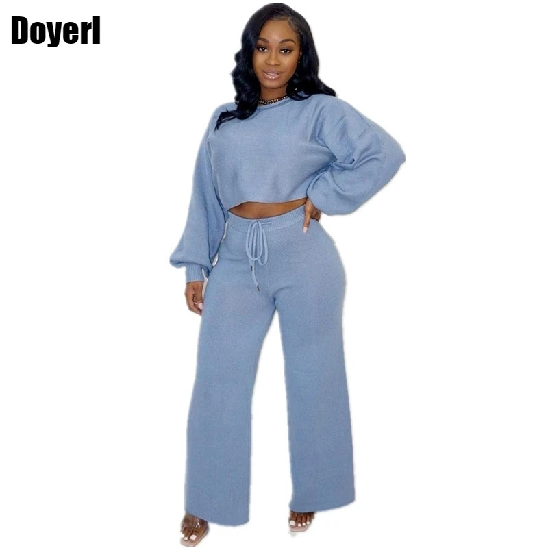 

Lounge Two Piece Outfits for Women Clothing Sets Fall Long Sleeve Crop Top and Wide Leg Long Pants 2 Piece Sets Womens Outfits