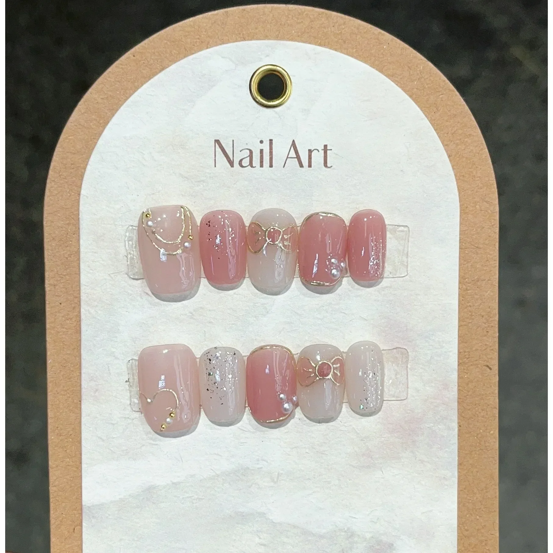 

10Pcs Pink Handmade Press On Nails Full Cover Flower Cute Design French Short Ballerina False Nails Wearable Manicure Nail Tips