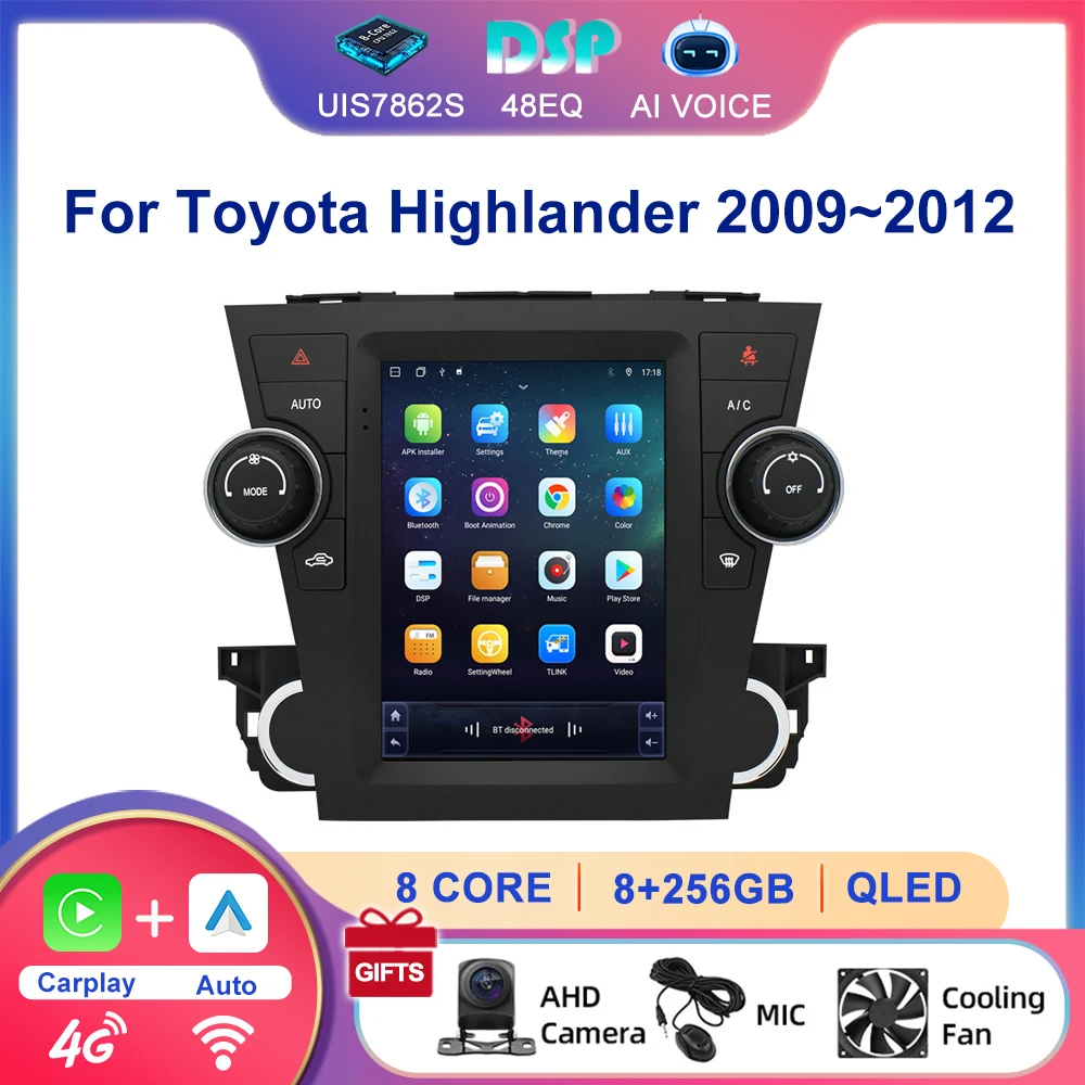 2 Din Android Touch Screen Autoradio GPS Navigation Carplay Stereo Multimedia Car Radio Player for Toyota Highlander 2009~2012
