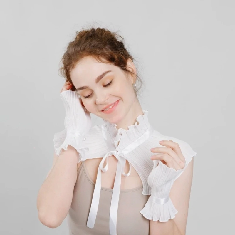 Flouncing Wrist Cuffs Collar for Blouse Spread Lapel Ancient Art Collar Sweet Shawl Decorative Pleated Wristband