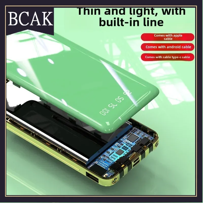 Hot Style Thin and Light New Creative Large-capacity Electroplating with Own Cable Power Bank 20000mAh BCAK Portable Mobile Powe