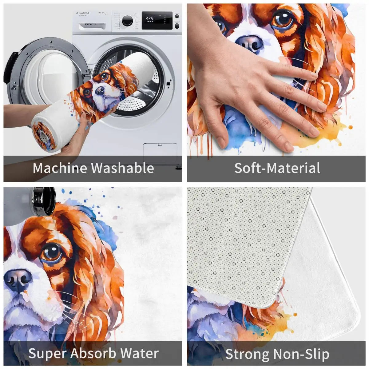 Cavalier King Charles Spaniel Floor Mat Kitchen Shower Door Dog Bath Mat Fast Dry Retro Bathroom Accessories Non Slip Toilet Mat