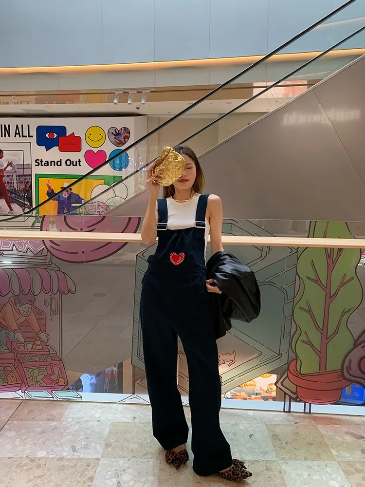 

Spring Summer Women's Jumpsuit Design Sensation Small ence k Blue High Waist Wide Leg Pants ket Long Cotton Suit