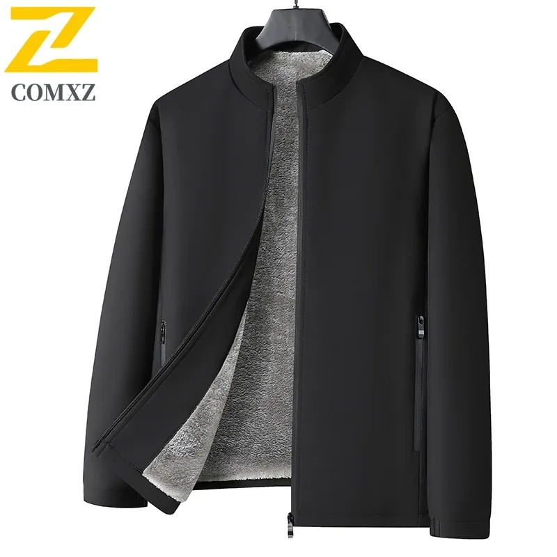 

COMXZ утолщенная мужская куртка с воротником-стойкой для работы на открытом воздухе, морозостойкое пальто на молнии, минималистичное легкое прочное зимнее мужское пальто