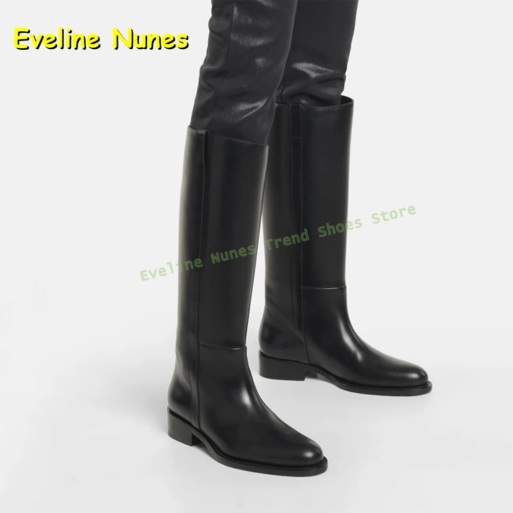 Black Elegant Knee High Boots Round Toe Chunky Heels Pull On Solid Women Runway Show Shoes 2026 Winter Shoes Street Style Trend