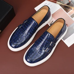 New Men's Vulcanize Shoes Slip-On Sneakers Double Buckle Monk Shoes  Handmade Men Shoes  Size 38-46