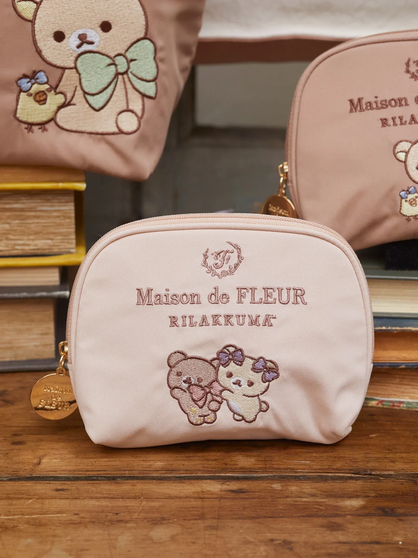 Japanese Style Zipper Cartoon Bear Portable Lunch Bag Women's Shoulder Pleated Ruffled Handbag Coin Purse Bag