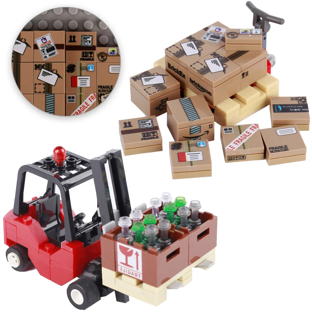 

City Car Forklift Building Blocks Express Box Platform Cart Printed Bricks Assemble Toys Gift Boys Gift