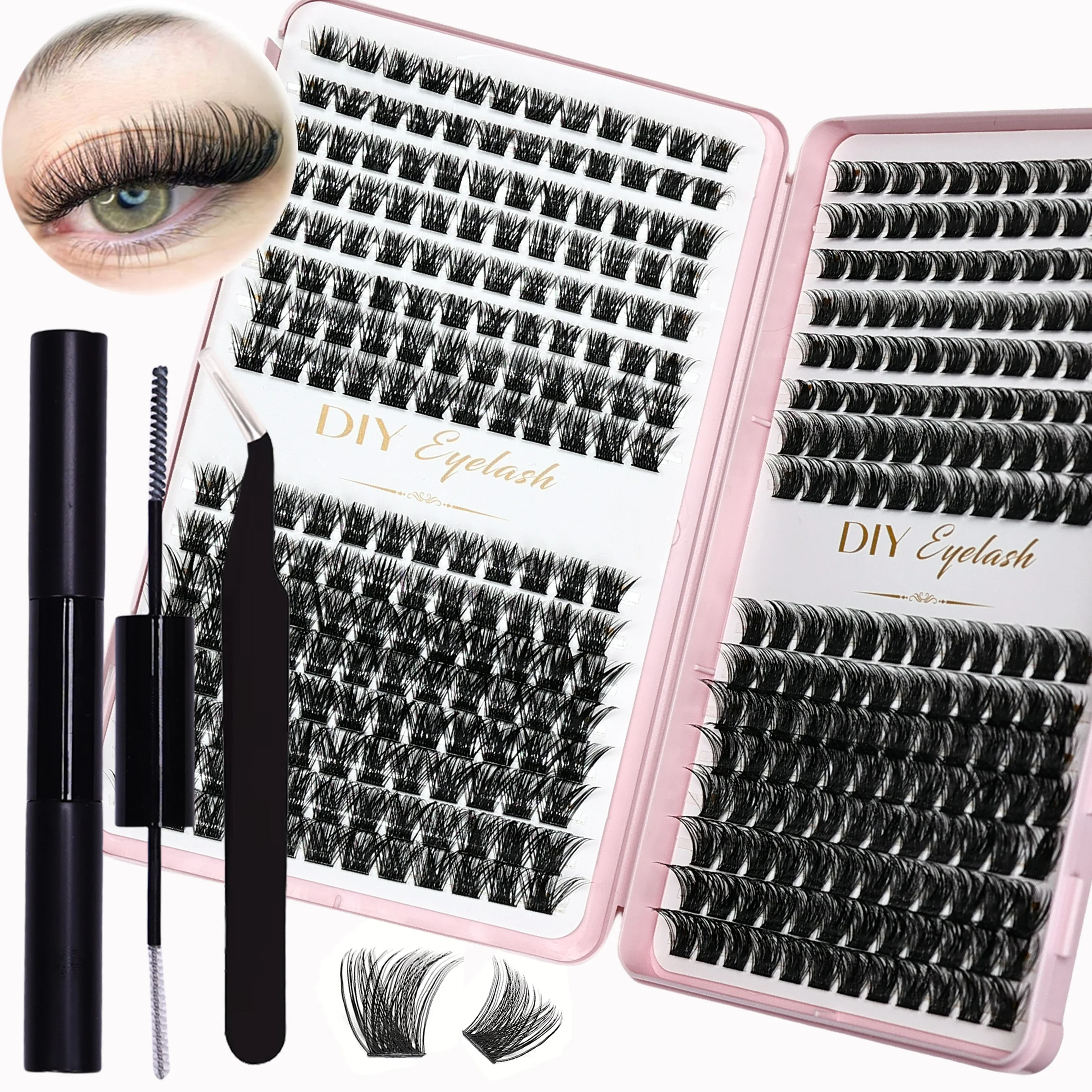 Eyelash Extension Kit with 384pcs Eyelash Extension Kit Set with Bond, Sealant, and Tweezers