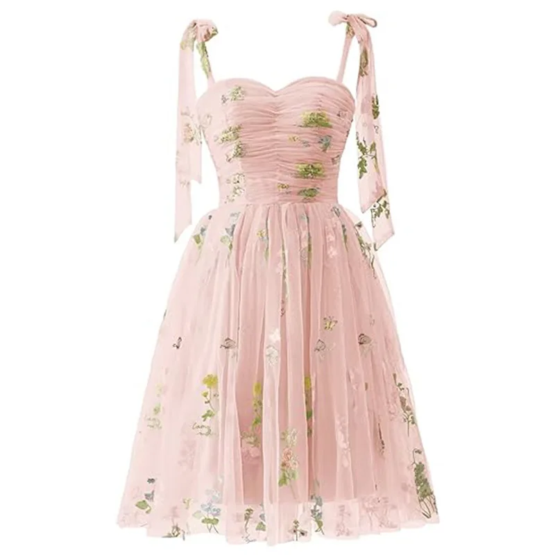 Mulheres elegantes doce vestido de festa à noite cinta sem mangas rendas vestidos de formatura bordado banquete vestido de baile 2025 novo