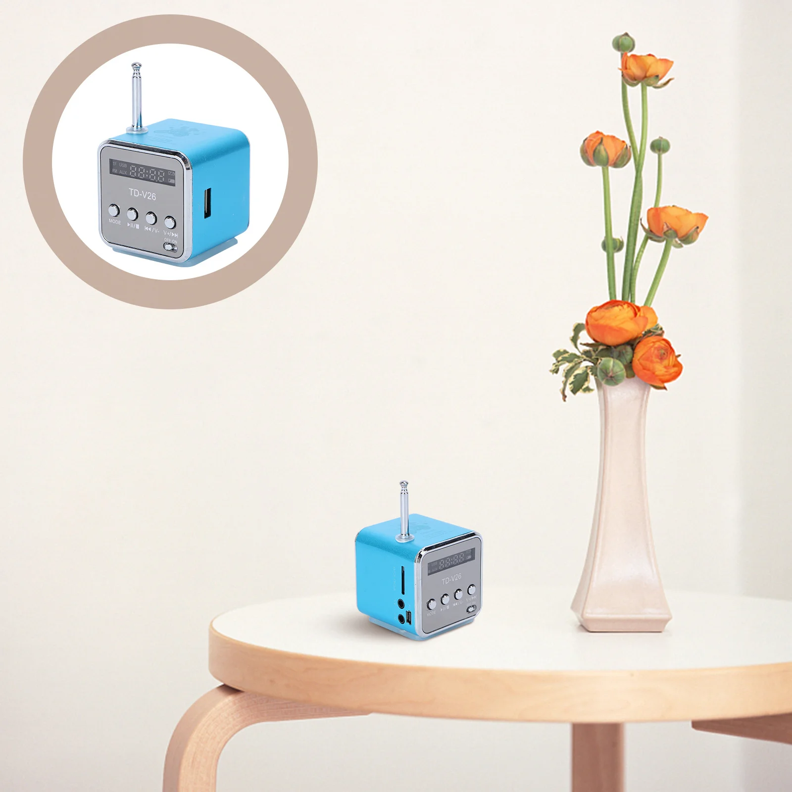 Mini altoparlante digitale portatile blu lettore Mp3 Mp4 disco micro USB supporto radio Fm illuminazione display a LED