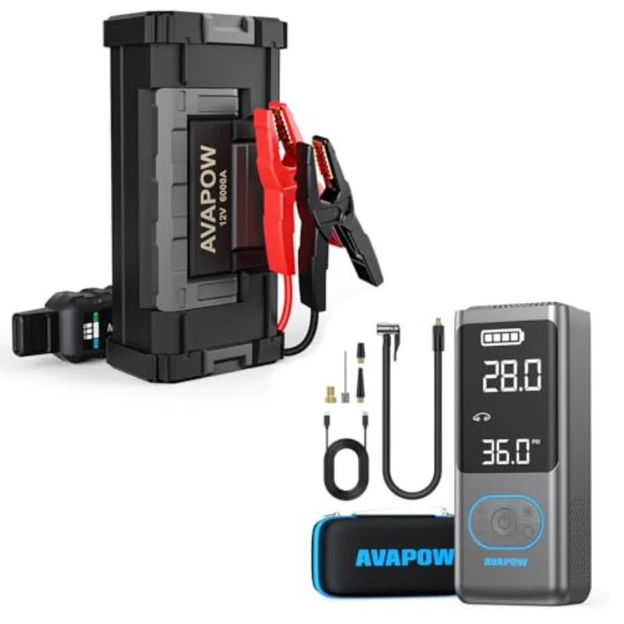 6000A بطارية السيارة الانتقال كاتب ومنفاخ لإطارات السيارة ضاغط هواء محمول 150PSI مع محول لطاقة احتياطية لمركبة الطوارئ