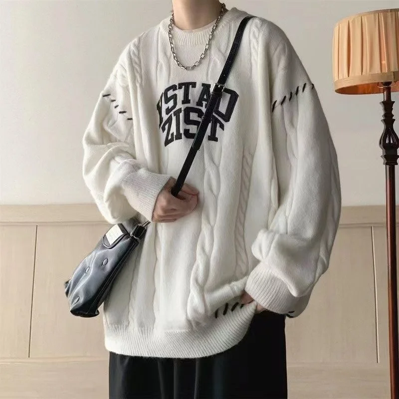 

Men's Oversized Lazy Sle Vintage Knitted Sweater Letter Pattern Inner Wear Base Layer Trendy Brand Autumn Winter Coat