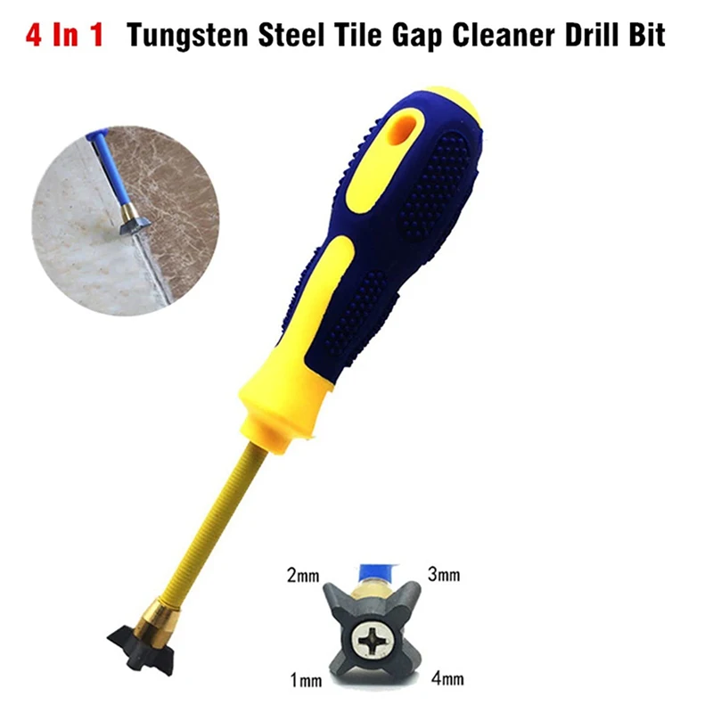 Professional 4In1 Tungsten Steel Tile Gap Cleaner Cone Ceramic Tile Grout Remover for Floor Wall Seam Cement Cleaning Hand Tool