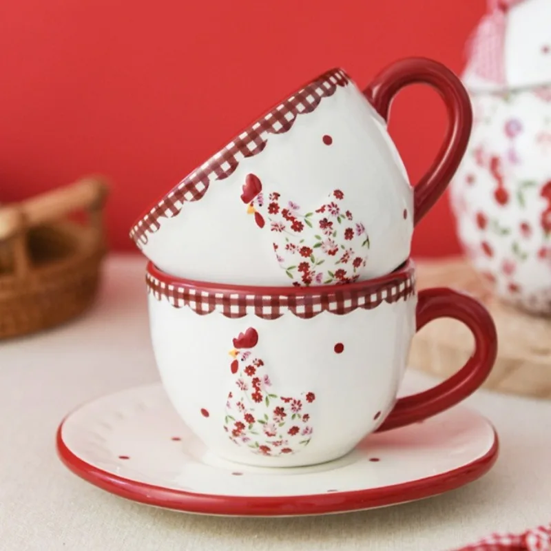 1Set Cute Chick Pattern Ceramic Coffee Mug Coffee Cups Office Milk Cup with Handle Household Drinking Kitchen Utensil Home