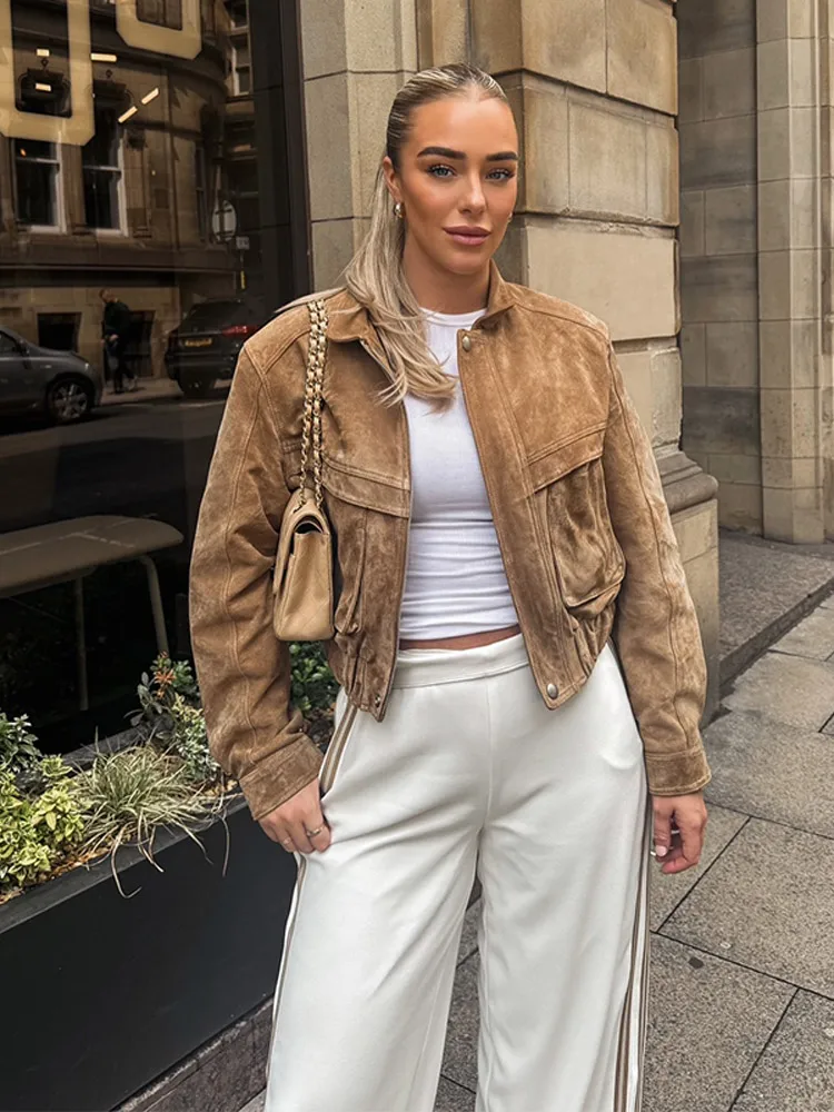 

Retro Jackets Fashionable Spring Autumn Casual Loose Pocket Long Sleeved Trendy Cool Versatile High-quality Women's Short Jacket