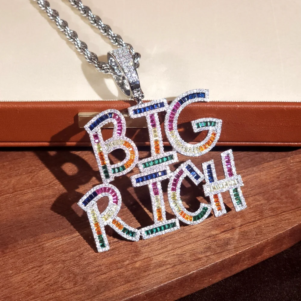 

ICE CHARMI на заказ красочный кубический цирконий с буквами кулон Pensonalized колье модные подвески веревочная цепочка хип-хоп ювелирные изделия