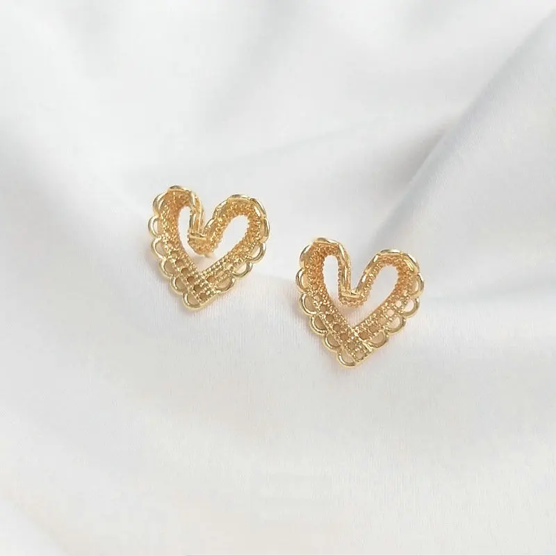 Boucles d'oreilles en forme de cœur en laiton, couleur or 14K, 6 pièces, 12x12MM, pour la fabrication de bijoux, accessoires de bricolage