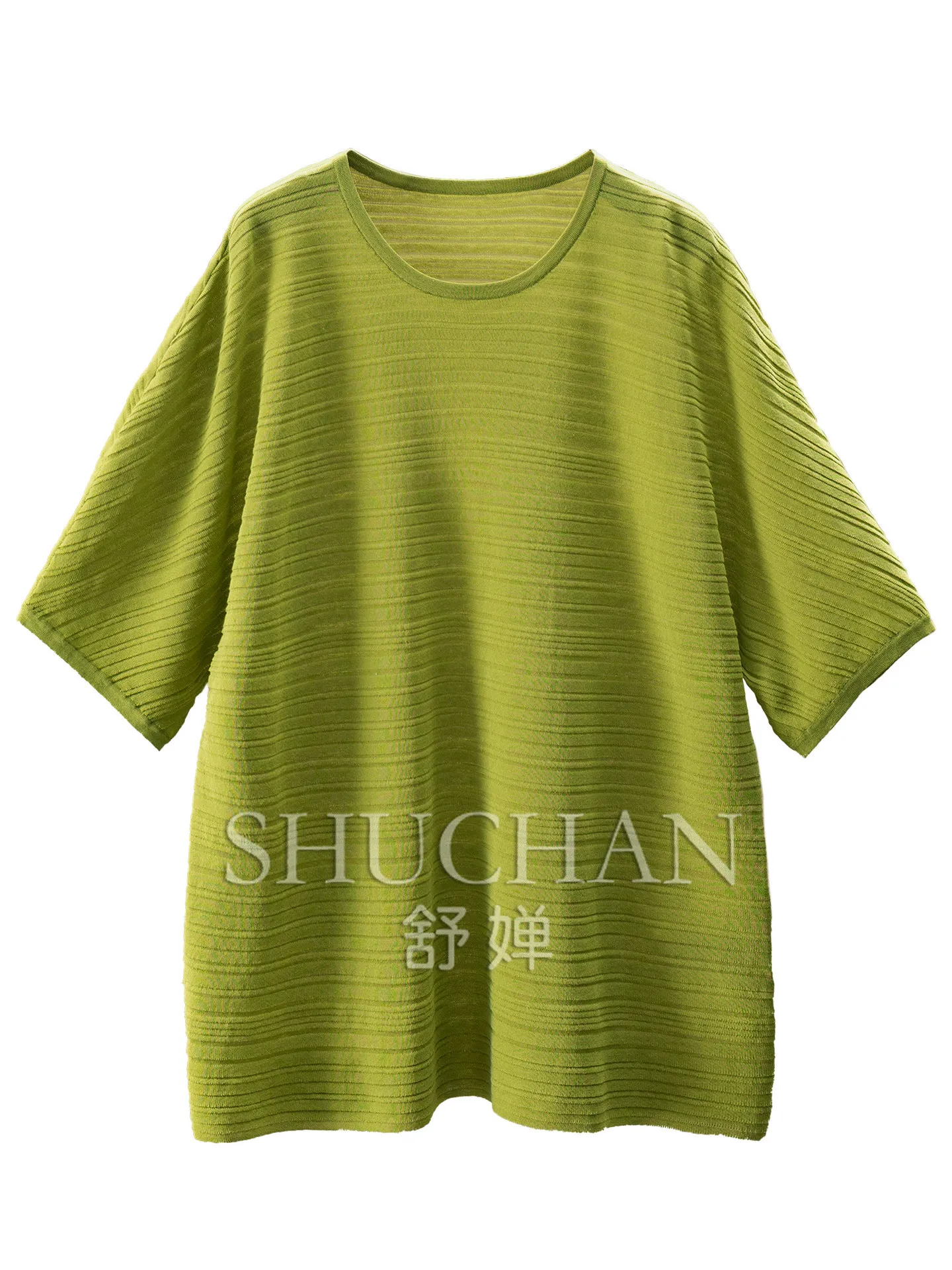 

Thin and Transparent Pullover Temperament Valley Ripple High Twist Cotton Short-sleeved Knitted Sweater T-shirt Women's 58J0
