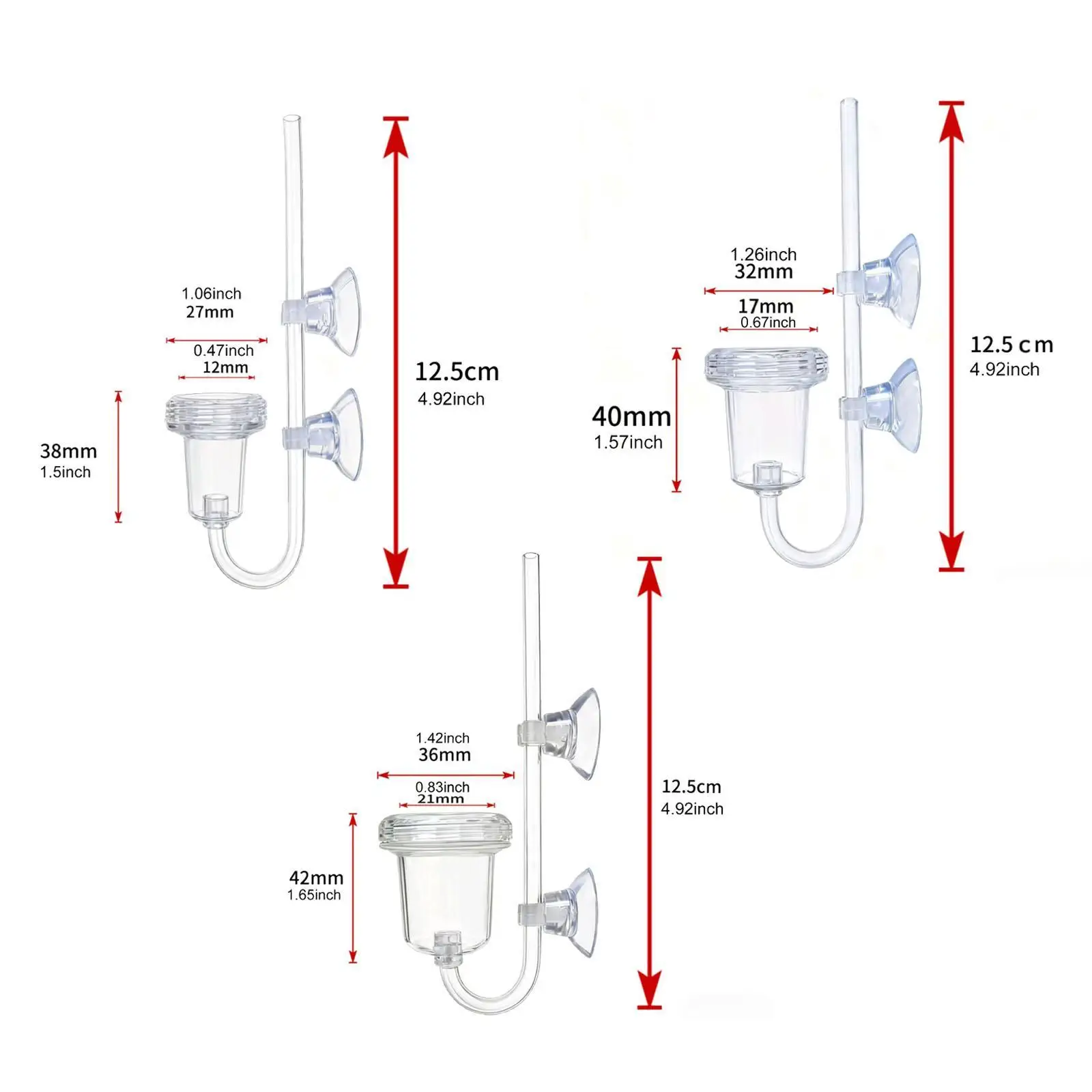 Freshwater Aquarium Co2 Diffuser Small Clear Air Outlet System Plastic with Suction Cups for Plant Photosynthesis